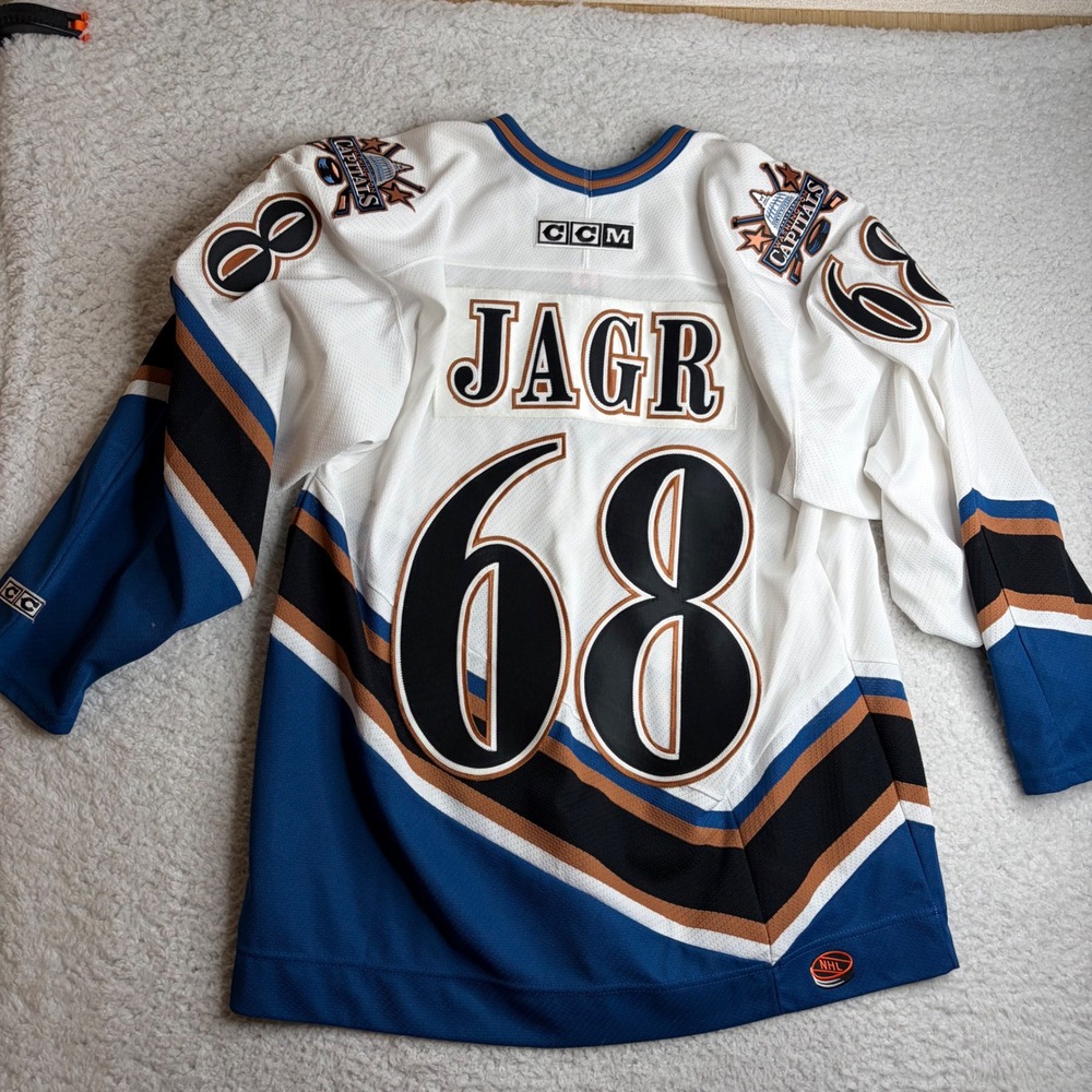 Vintage CCM Washington Capitals Jaromir Jagr 68 Eagle Jersey White Men Large Y2K
